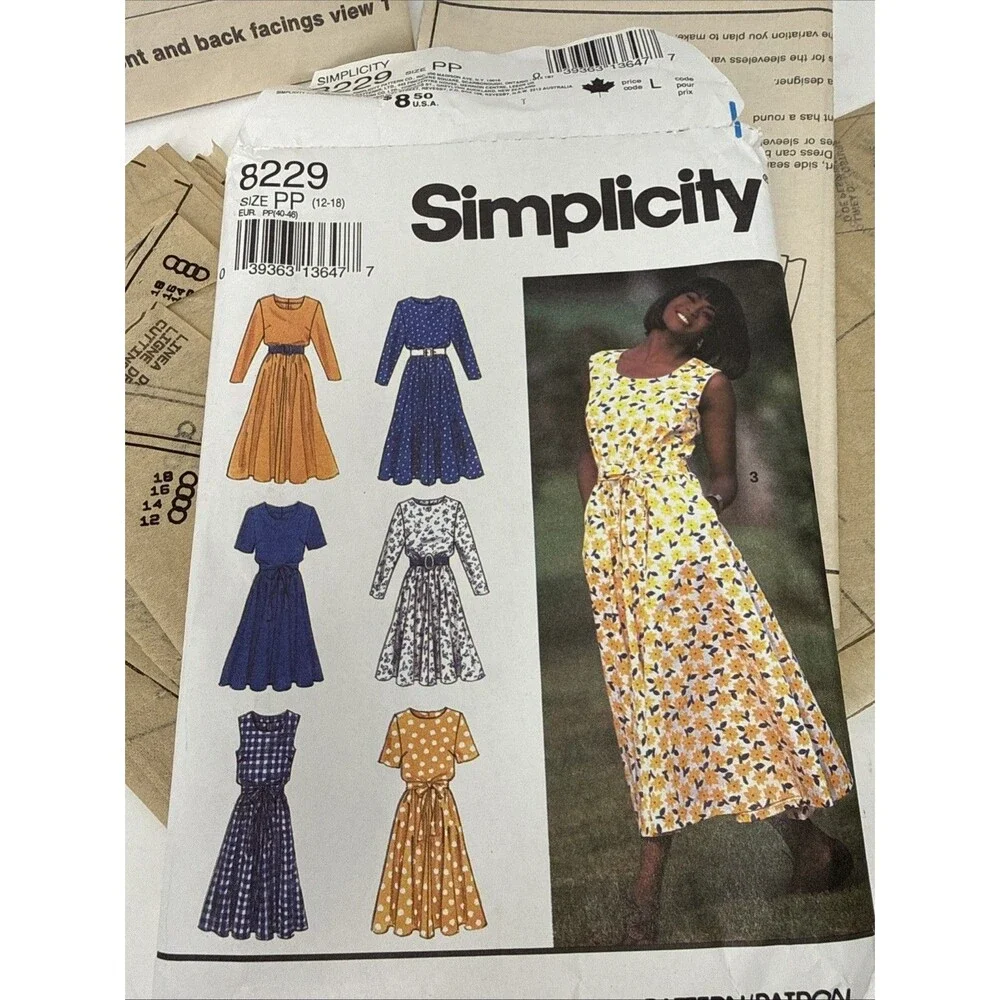 Simplicity 8229 Dress Gored Skirt Round Neckline Misses Size PP 12-18